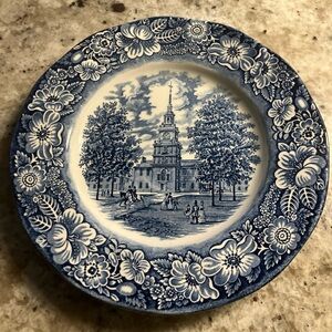 Vintage Liberty Blue Ironstone Independence Hall Staffordshire England 10"